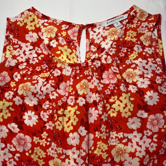 41 Hawthorn Lexie Pleated Blouse Womens M Red Floral Tank Flowy Business EUC - Picture 7 of 9